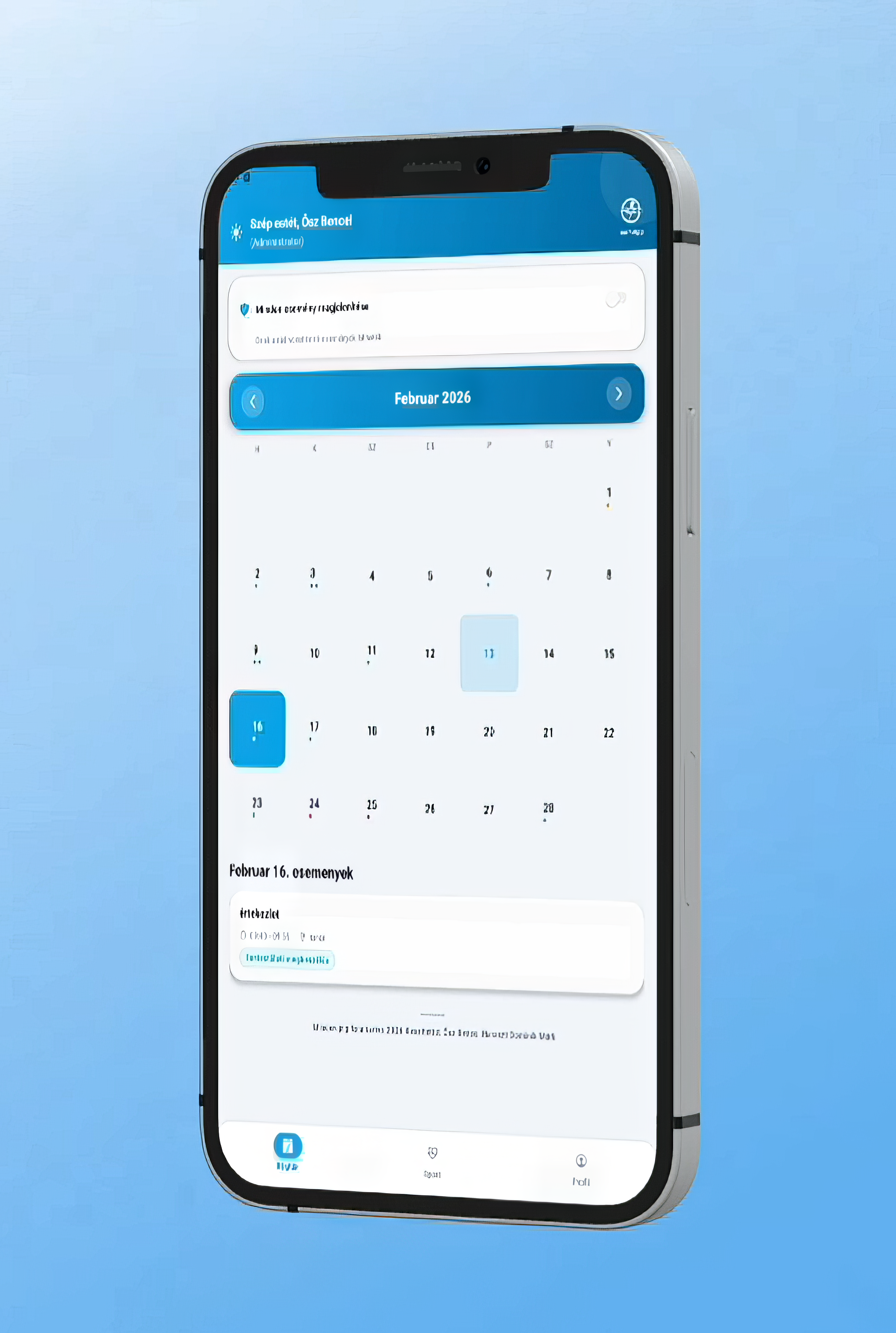semApp naptár képernyő