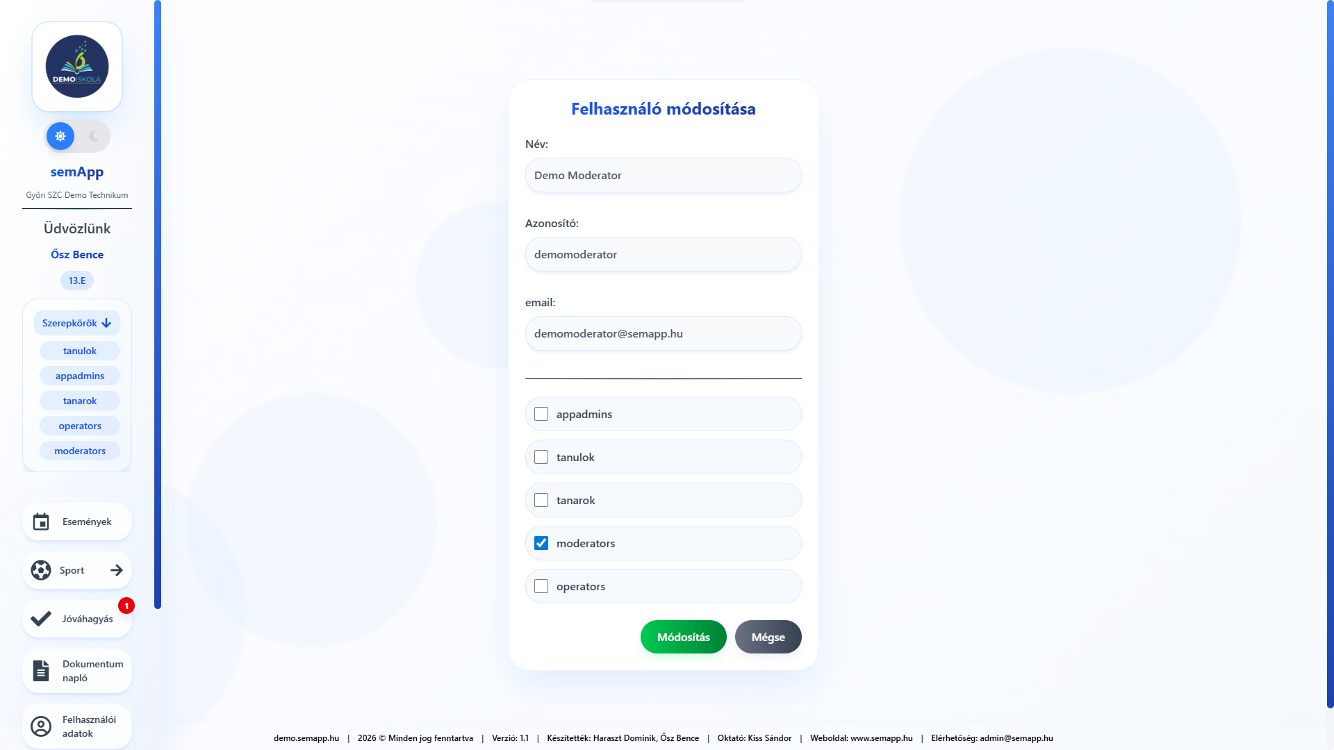 Felhasználó módosítása